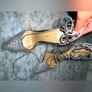 Authentic Judith Leiber high hill Swarovski crystal laces up shoes